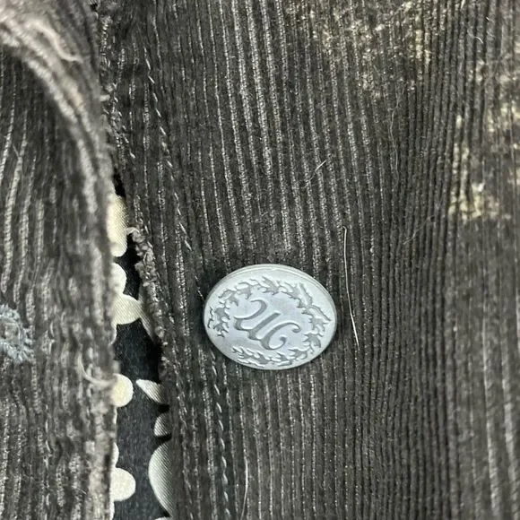 Miss Me Brown Distressed Corduroy Jacket Embroidered Long Sleeve Blazer Grunge S - Picture 10 of 15